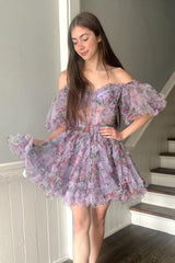 Ivana A-Line Off-the-Shoulder Printed Homecoming Dress