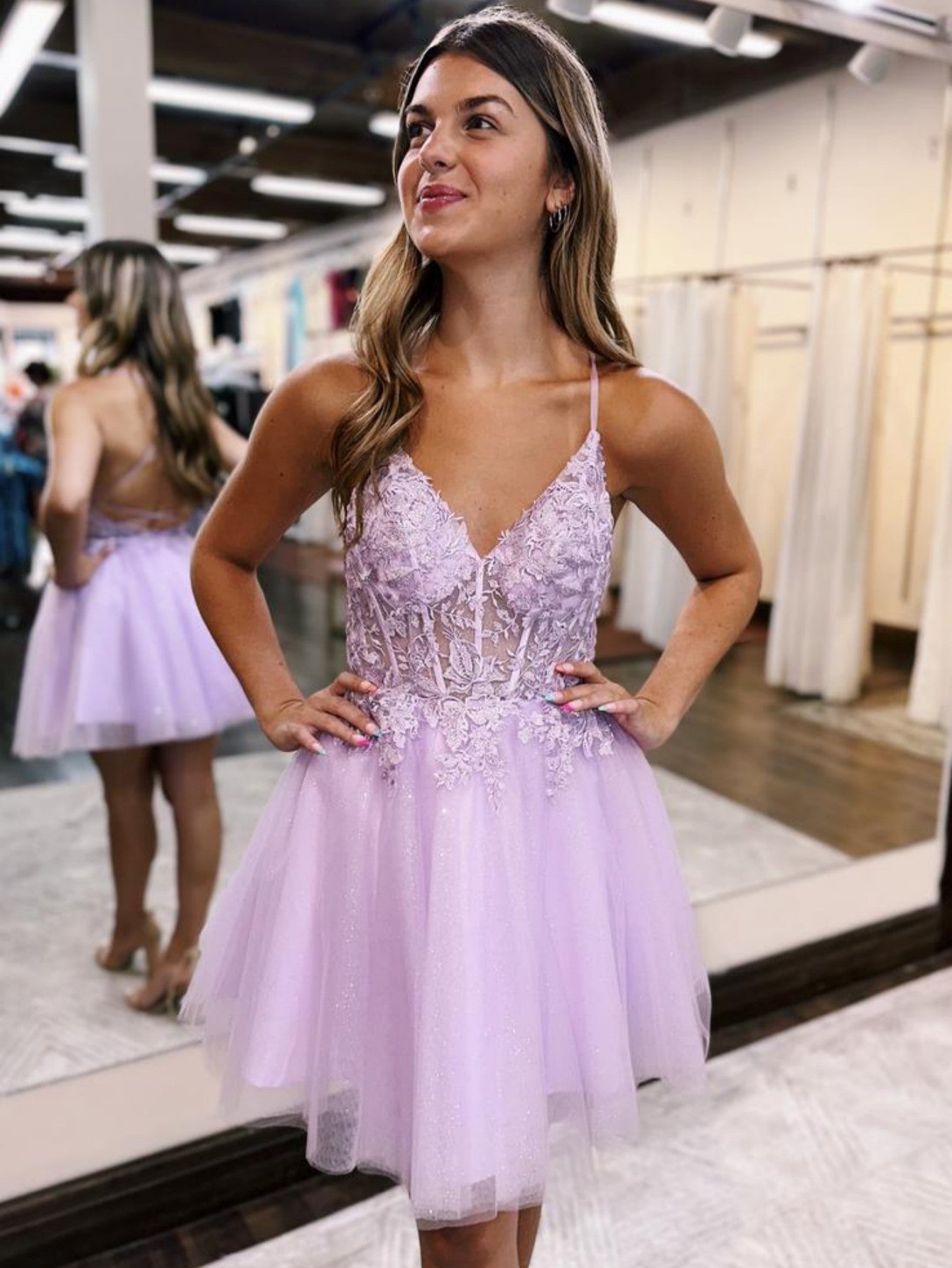 Althea A-Line Backless Tulle Appliqued Homecoming Dress