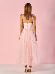 Sweetheart Neckline Starlit Cloak Maxi-Length Tulle Prom Dress