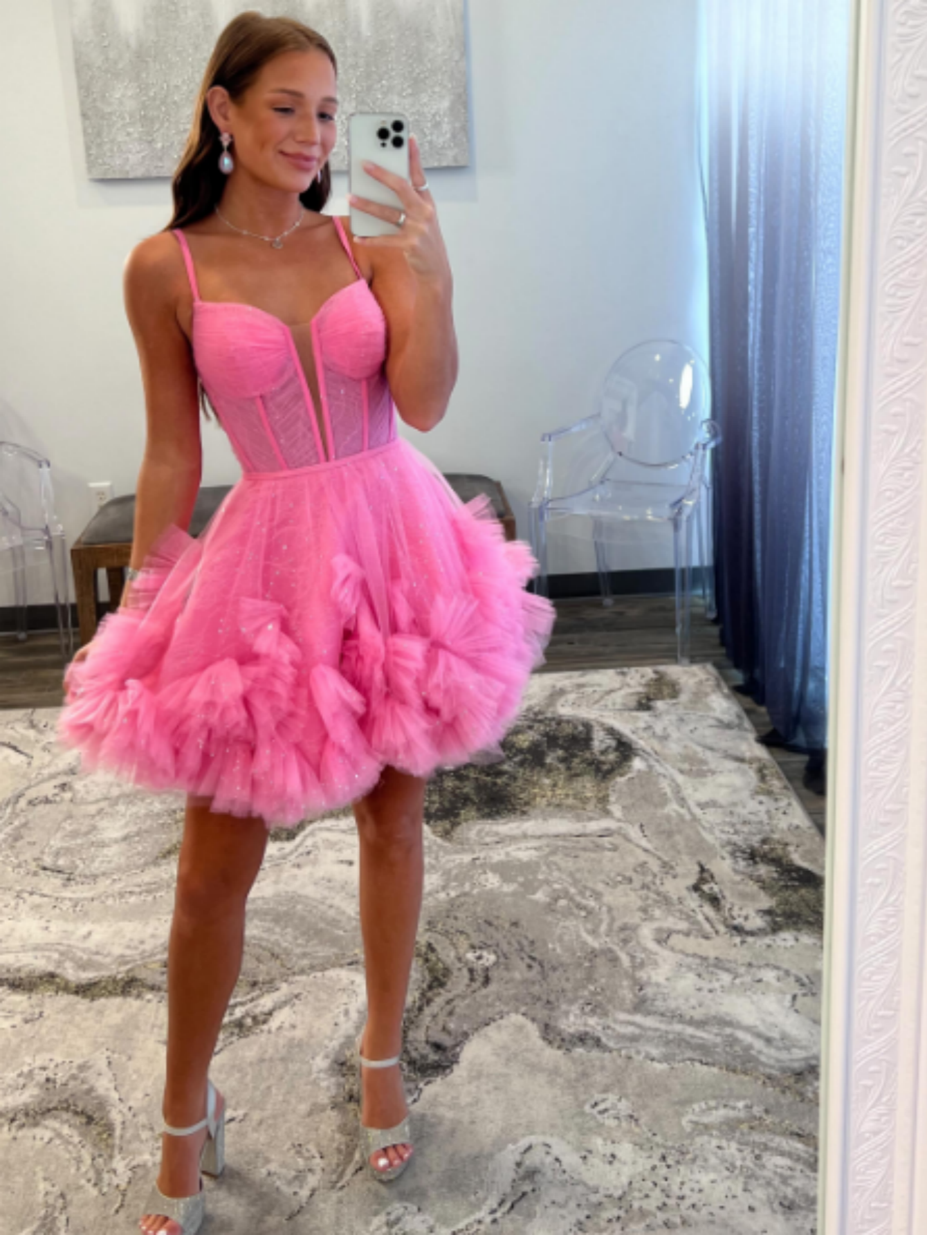 Yara A-Line V-Neck Short Tulle Homecoming Dress