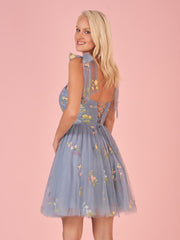 Claire A-Line Short Sweetheart Tulle Floral Homecoming Dress