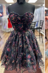 Kayla A-Line Strapless Floral Homecoming Dress