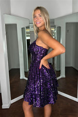 Grape Lace-Up A-Line Sequined Homecoming Dress