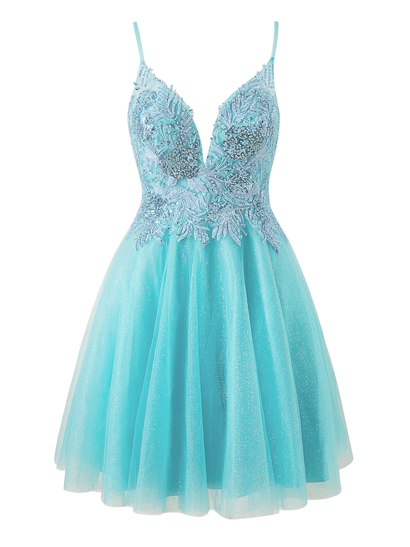 Sofia A-Line Short Spaghetti Strap Glittering Tulle Homecoming Dress