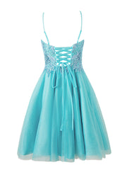 Sofia A-Line Short Spaghetti Strap Glittering Tulle Homecoming Dress