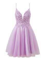 Mya A-Line Short Spaghetti-Strap Glitter Tulle Homecoming Dress