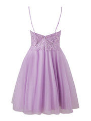 Mya A-Line Short Spaghetti-Strap Glitter Tulle Homecoming Dress