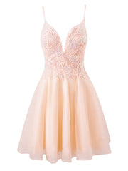 Grace A-Line Short Spaghetti-Strap Glittery Tulle Homecoming Dress