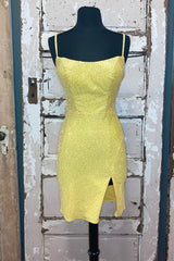 Short Tight Yellow Lace-Up Homecoming Dress