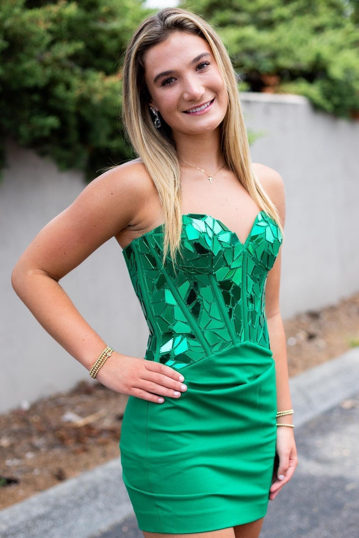 Red Sweetheart Short Party Dress with Cut Glass Mirror Accents