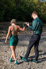 Dark Green Spaghetti Strap Short Homecoming Dress with Beading