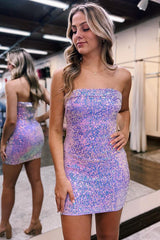 Leontine Bodycon Strapless Sequined Short Homecoming Dress