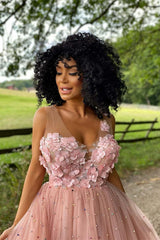 Yolanda A-Line Beaded Tulle Homecoming Dress with Flowers