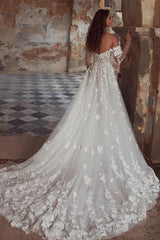 Charming Long A-Line Sweetheart Floor-Length Strapless Tulle Wedding Dresses with Appliques