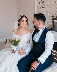 Beautiful Long White A-line Off-the-shoulder Sleeveless Wedding Dress With Lace Detailing