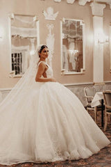 Beautiful Ball Gown Ivory Cap sleeves Floor length Wedding Dress