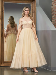 Nova A-Line Champagne Tulle Sweetheart Tea-Length Prom Dress