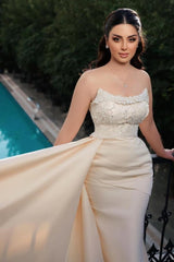 Charming Long Mermaid Strapless Sequined Wedding Gown with Dazzling Pearls