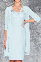 Charming Short Mint Chiffon Lace Mother of the Bride Dress with Matching Jacket