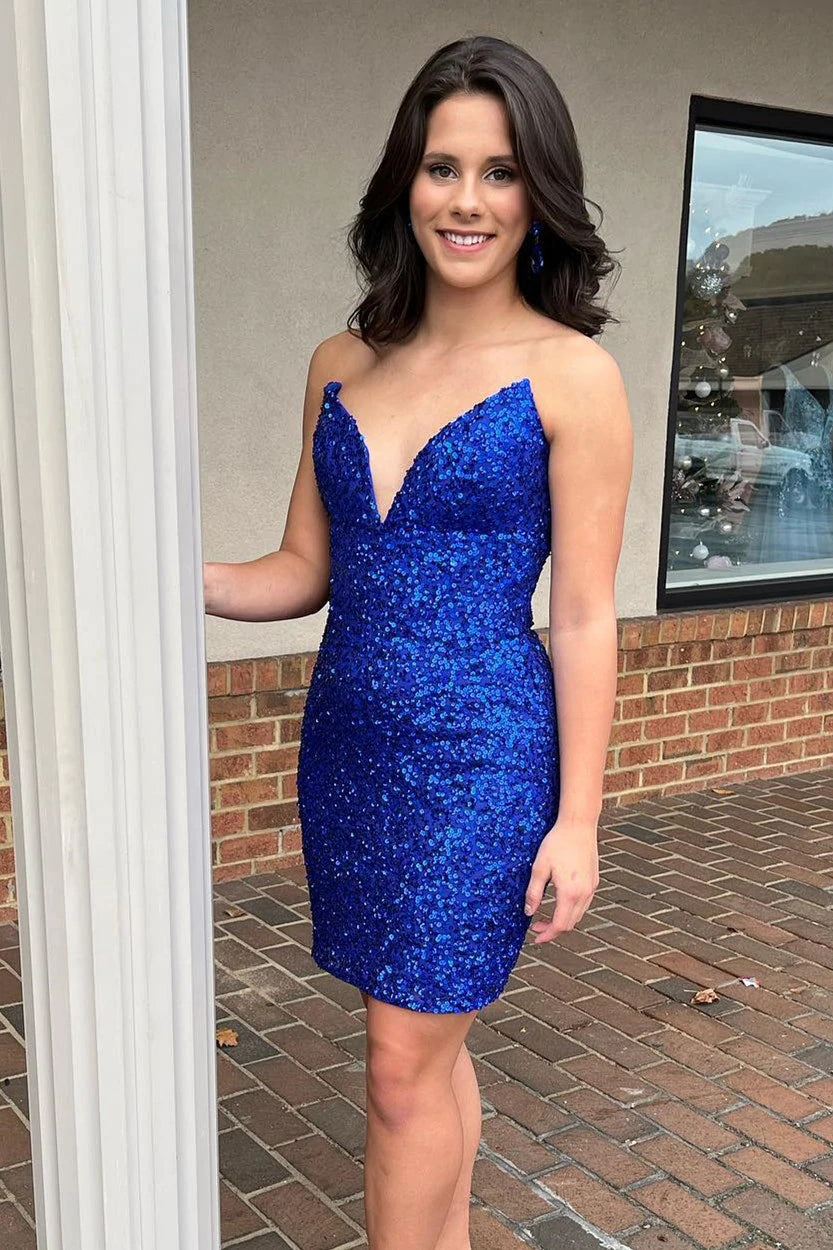 Veda Sheath V-Neck Sequined Homecoming Dress