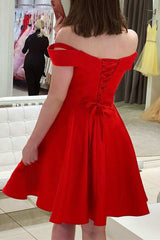 Uma Red Off-Shoulder A-Line Satin Homecoming Dress