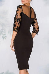 Elegant Short Black Lacy Satin Bride’s Mother Dress with Graceful Sleeves