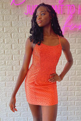 Elegant Short Orange Spaghetti Strap Sexy Sleeveless Homecoming Dress