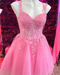 Elegant Short Pink Strap Lace Sleeveless Glitter Dress for Homecoming