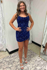 Sibyl Bodycon Spaghetti Strap Sequined Homecoming Dress with Tassels