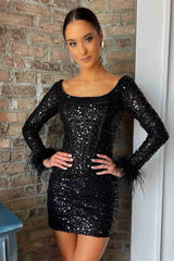 Minerva Sheath Sequined Homecoming Dress with Long Sleeves