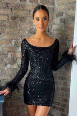 Minerva Sheath Sequined Homecoming Dress with Long Sleeves