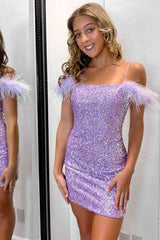 Georgiana Bodycon Sequined Homecoming Dress with Feathers