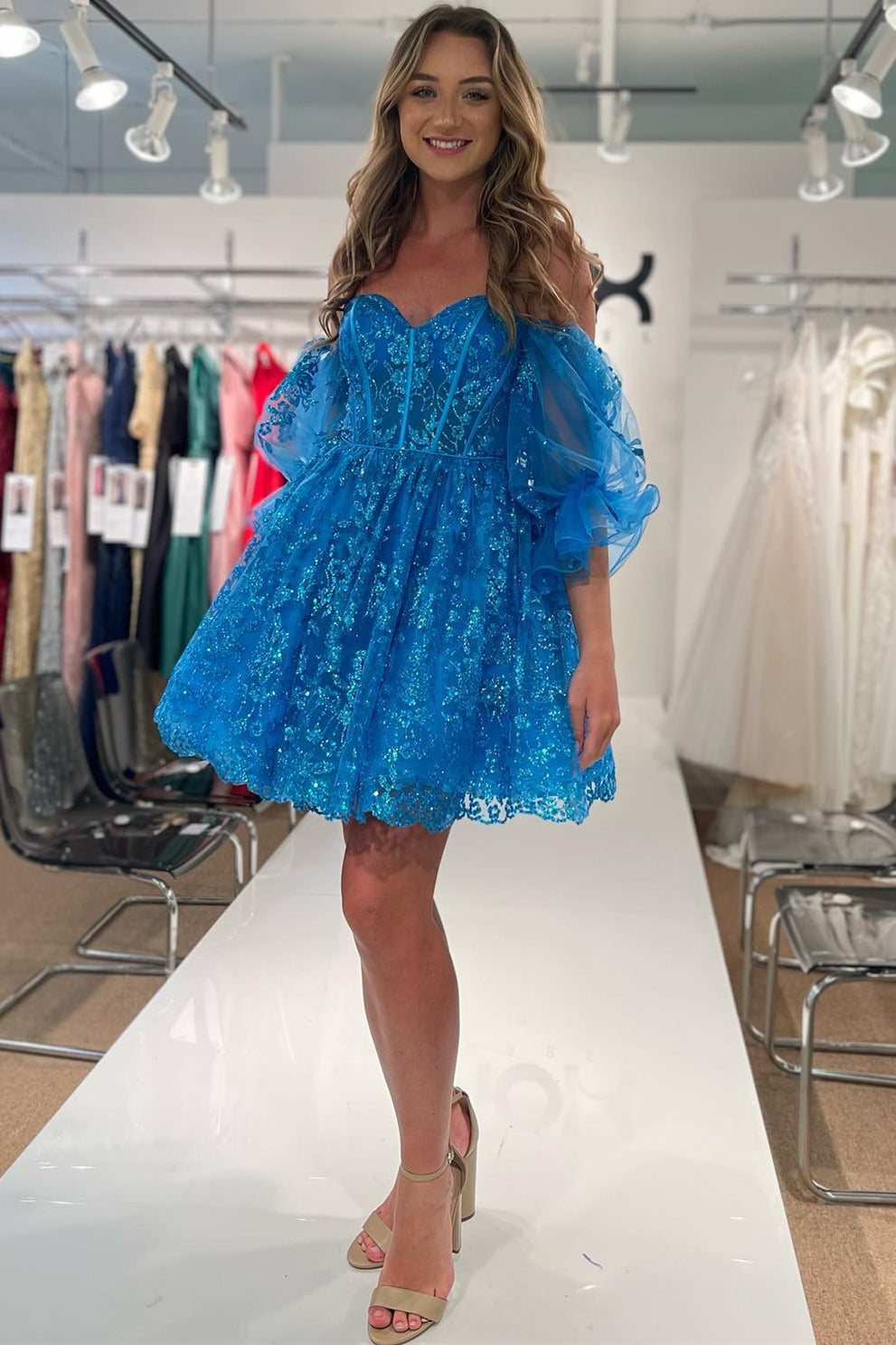 Veronique A-Line Sweetheart Sequined Lace Homecoming Dress