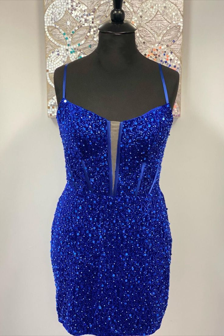 Briella Bodycon Spaghetti Strap Sequined Homecoming Dress