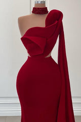 Fabulous Long Burgundy One-Shoulder Mermaid Sleeveless Prom Gown with Ruffles