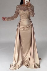 Gorgeous Long A-line Beaded Sequined Prom Gown with Elegant Long Sleeves