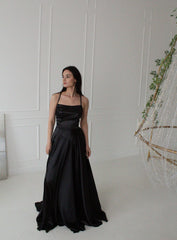 Beautiful Stunning Spaghetti Straps Satin Floor Length Dress with Side Slit