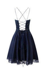 Evelyn Navy Blue A-Line Chiffon Short Homecoming Dress