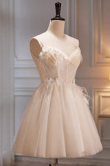 A-Line V-Neck Spaghetti Strap Tulle Short Homecoming Dresses