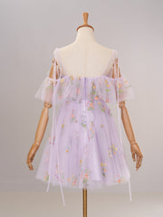 Lavender Off-Shoulder Corset Ruffled Homecoming Dress