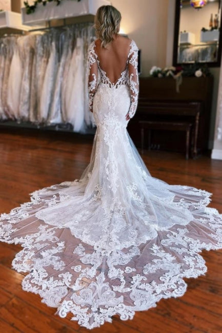 Charming Mermaid Long Sleeves Wedding Dress with Overskirt