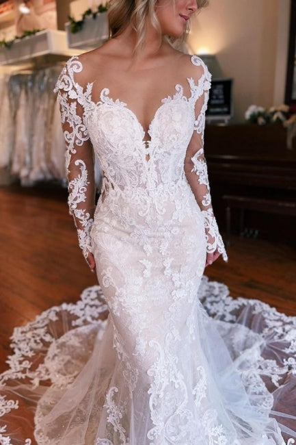 Charming Mermaid Long Sleeves Wedding Dress with Overskirt