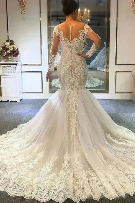 Mermaid Long sleeves Ivory Sweetheart Charming Wedding Dress Lace