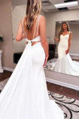 Sweetheart Long Mermaid Floor-Length Sleeveless Stain Wedding Dresses with Ruffles