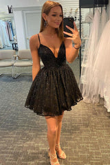 Kiara A-Line Spaghetti Strap V-Neck Lace Homecoming Dress