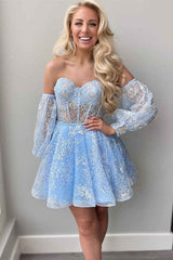 Lorna A-Line Sweetheart Corset Homecoming Dress with Sleeves