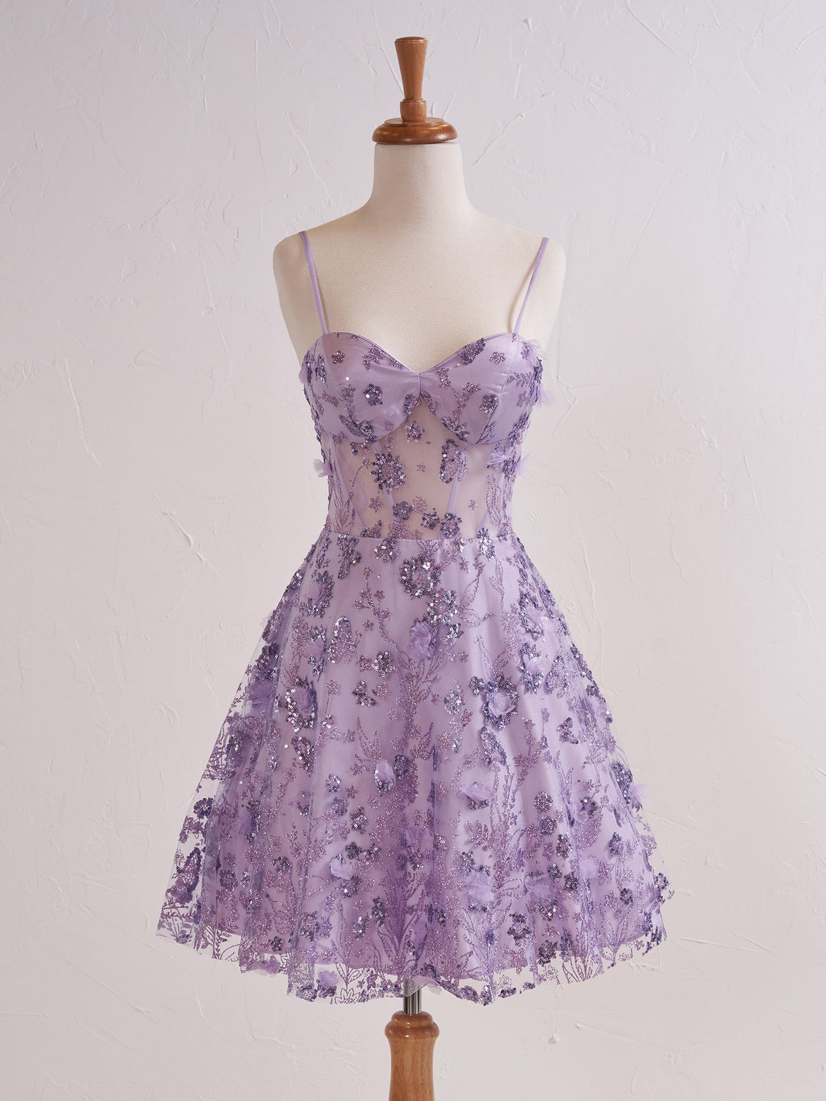 Elowyn Lavender Floral Strapless Sweetheart Short Homecoming Dress