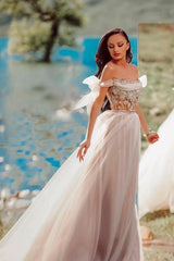 Romantic A-Line Off The Shoulder Princess Tulle Garden Prom Dress