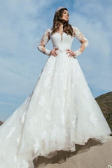 Beautuful A-Line Sweetheart Floor-Length Tulle Wedding Dress with Appliques
