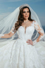 Beautuful A-Line Sweetheart Floor-Length Tulle Wedding Dress with Appliques